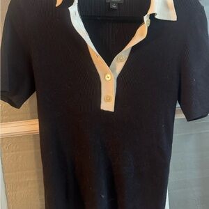 Ann Taylor Black and Cream Polo Sweater